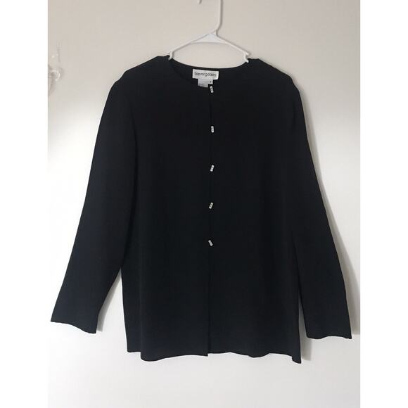 Bloomingdale's Black Women Silk Blouse Top Size 8 Long Sleeve Rectangle Button - Picture 3 of 11